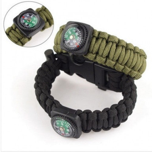 5 in 1 Survival Flint Fire Starter Paracord Whistle Gear Buckle